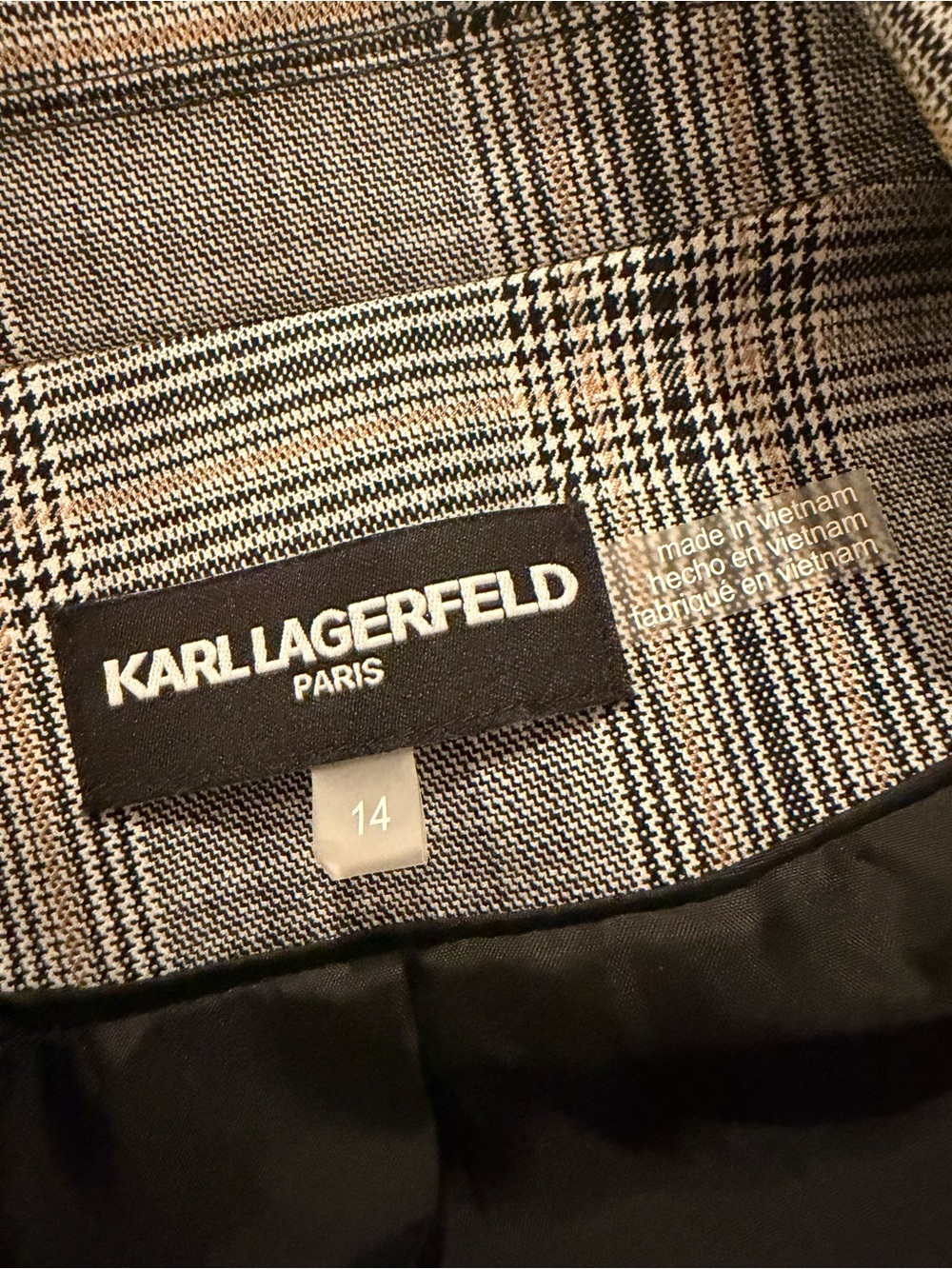 Karl Lagerfeld Paris Plaid Blazer Jacket Almond Multi Notch Collar Sz 14 - Picture 6 of 11